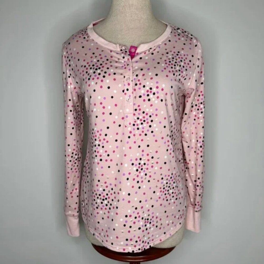 Kate Spade Festive Confetti Dot Pajama Top In Pink Henley Polka Dot Size Small